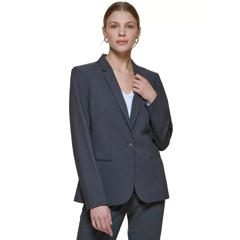 Calvin Klein Women's One-Button Blazer Gray Size 10 0132